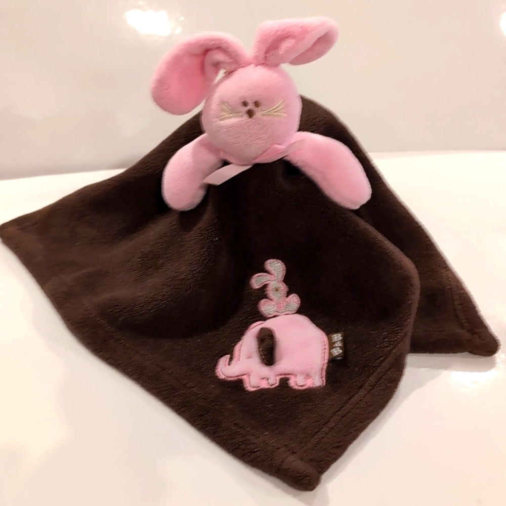 Blankets And Beyond Pink Bunny Brown Security Blanket Baby Lovey